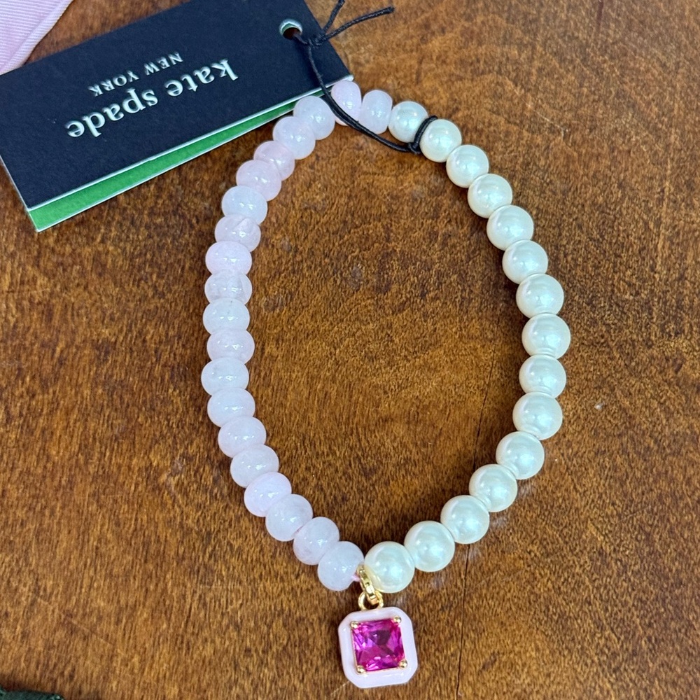 kate spade Pink Pearl Beaded Bracelet with Fuchsia Charm - Picture 4 of 10